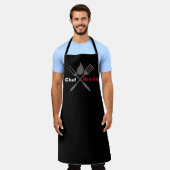 カスタム ブラック チーフ エプロン | 名前でパーソナライズ (着用した状態)