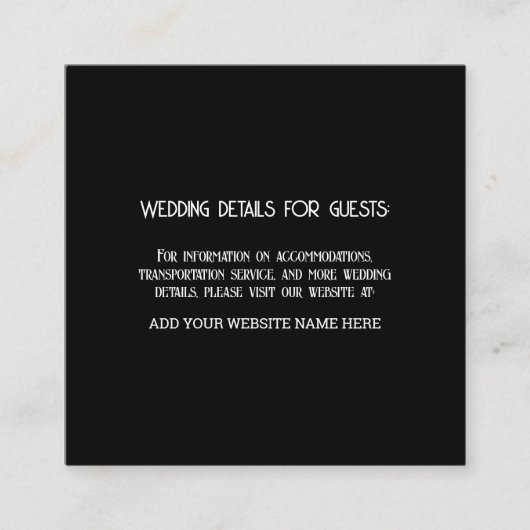 カスタム ブラック ホワイト ウェディング 情報 ゲスト エンクロージャーカード (正面)