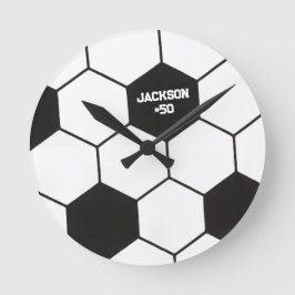 カスタム ブラック&ホワイト サッカーボール柄 ラウンド壁時計