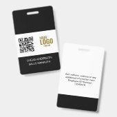 カスタム ブラック 会社ロゴ 名前 タイトル バーコード バッジ (正面＆裏面)