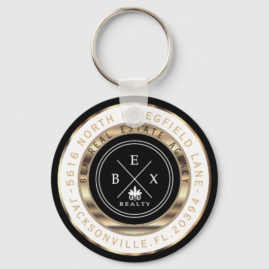 カスタム – ブラック、金ゴールド、ホワイトホーム – 不動産仲介業者 キーホルダー (正面)