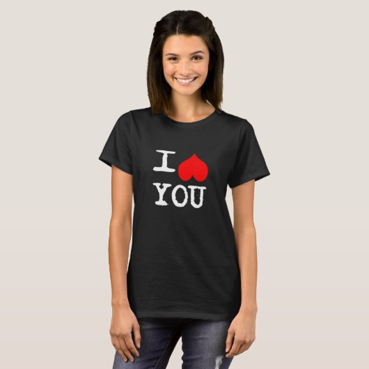 カスタム ブラック I Heart You Tシャツ (正面フル)