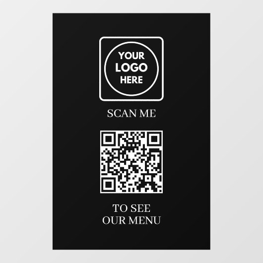 カスタム ブラック QR メニュー | 非接触 現代 ディスプレイ ウィンドウサイン (シート)