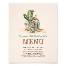 カスタム ブラッシュ ピンクカウガール アップ ロデオ パーティー メニュー サイン