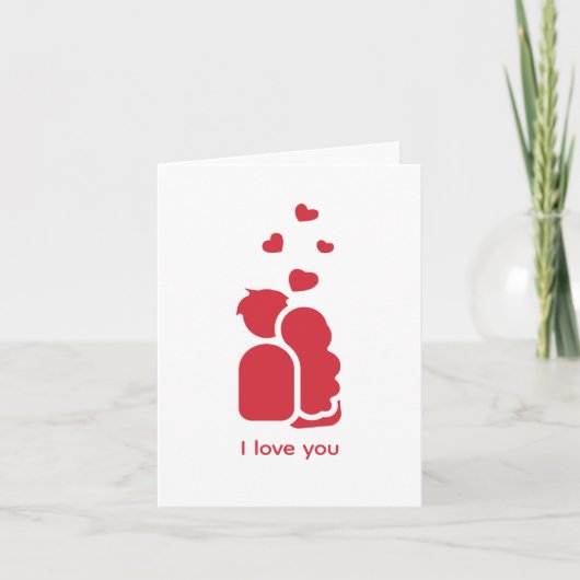 カスタム ブランドの赤と白のシンプルなカップルとハート シーズンカード (正面)