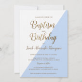 カスタム ブルー ゴールド ジョイント 洗礼と誕生日 招待状 (正面)