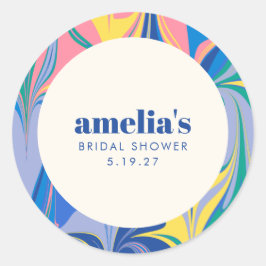 カスタム ブルー スワール ファン カラフル ブライダル シャワー パーティー ラウンドシール