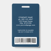 カスタム ブルー ネーム ロゴ フォト バーコード 従業員 バッジ (裏面)