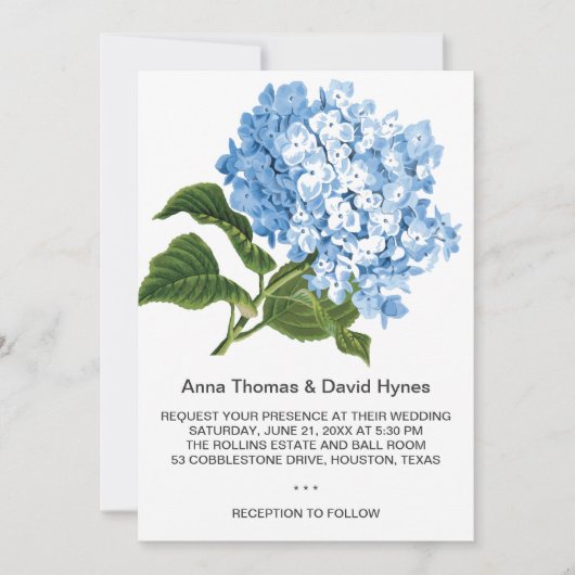 カスタム ブルー ハイドランジア オーダーメイド ウェディング 招待状 (正面)
