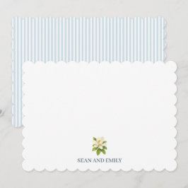 カスタム ブルー マグノリア フラワー ロゴ サンキューカード