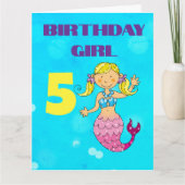 カスタム ブロンド ヘア マーメイド 5歳の誕生日 おんなのこ カード (正面)