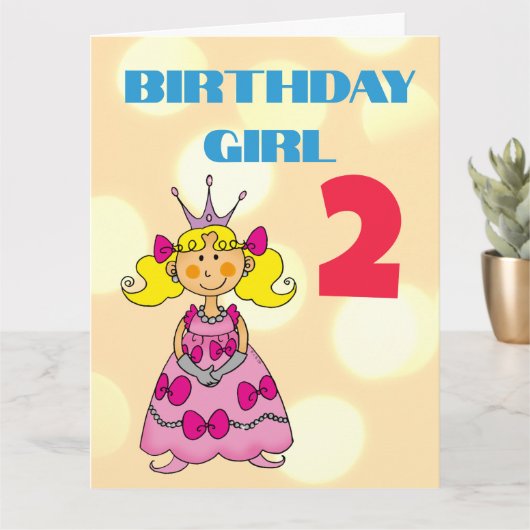 カスタム ブロンド ヘア 2歳の誕生日 プリンセス カード (小さな植物)