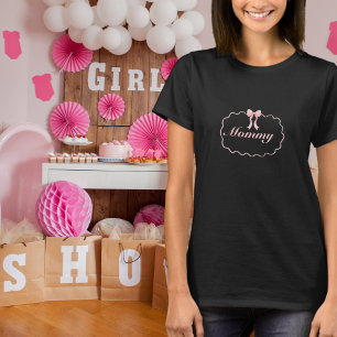 カスタム ベビーシャワー ピンク リボン ガール コケット マミー Tシャツ