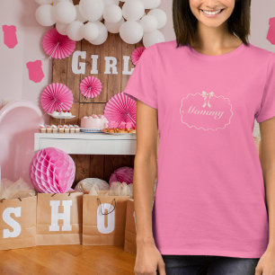 カスタム ベビーシャワー ピンク リボン ガール コケット マミー Tシャツ