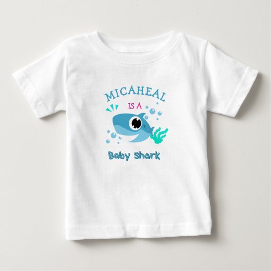 カスタム ベビー ネーム ブルーシャーク Tシャツ (正面)