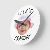 カスタム ベビー フェイス フォト テキスト おじいちゃん ラウンド壁時計 (傾斜)