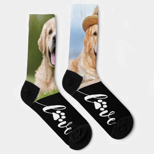 カスタム ペット 写真 愛 パウ プリント 2 犬 ソックス (右)
