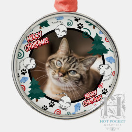 カスタム ペット 猫 クリスマス フォト メタルオーナメント