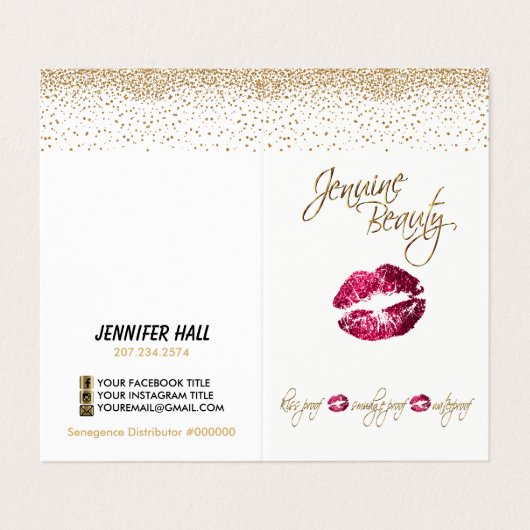 カスタム – ホットピンクと金ゴールド口唇の説明 名刺 (外部フラット)