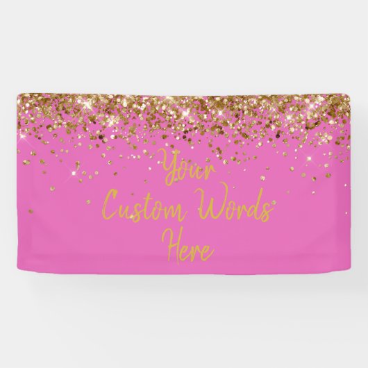 カスタム ホット ピンク & ゴールド バースデー パーティー フォトブース 横断幕 (横)