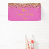 カスタム ホット ピンク & ゴールド バースデー パーティー フォトブース 横断幕 (インサイチュ)