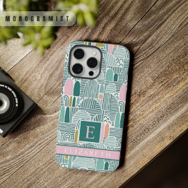 カスタム ホワイト ティール グリーン ピンク 抽象的 パターン iPhone 15 PRO MAXケース