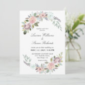 カスタム ホワイト ライト ピンク ソフト ブルー ロマンチック コーナー 招待状 (スタンド正面)