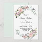 カスタム ホワイト ライト ピンク ソフト ブルー ロマンチック コーナー 招待状 (正面/裏面)