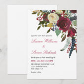 カスタム ホワイト ワイン レッド ボーホー ボルドー フラワーズ ウェディング 招待状 (正面/裏面)