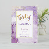 カスタム – ポルターラベンダー&ゴールドフォイル誕生日 箔招待状 (立ち正面)