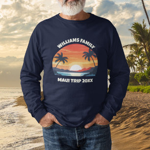 カスタム マウイ島の旅 日の出 ヤシの木 長袖 トライブレンドTシャツ