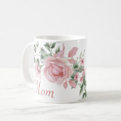 カスタム ママ ピンクのバラの花 フローラル 名入れ  コーヒーマグカップ (正面左)