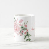 カスタム ママ ピンクのバラの花 フローラル 名入れ  コーヒーマグカップ (中央)
