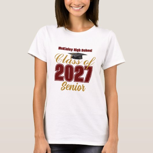 カスタム マロン ゴールド クラスオブ2027 シニア女性用 Tシャツ (正面)