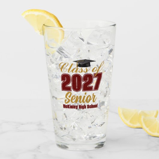 カスタム マロン ゴールド クラスオブ2027 シニア タンブラーグラス (アイス正面)