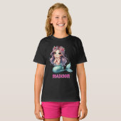 カスタム マーメイド ガールズ ネーム ブラック Tシャツ (正面フル)