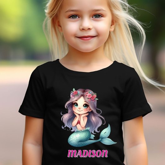 カスタム マーメイド ガールズ ネーム ブラック Tシャツ