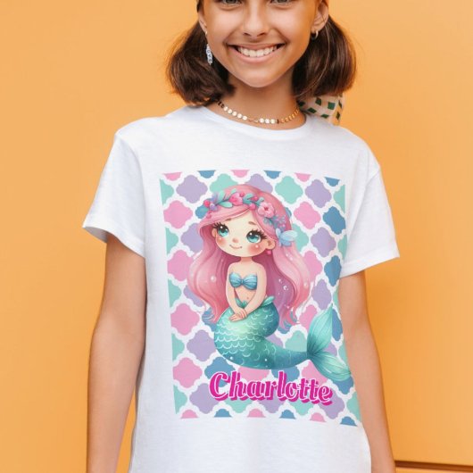 カスタム マーメイド ピンク パターン  Tシャツ