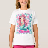 カスタム マーメイド ピンク パターン  Tシャツ (正面)