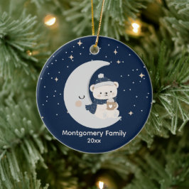カスタム ミッドナイト クリスマス | ネイビー、シルバー&ゴールド セラミックオーナメント