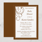 カスタム ミディアム ブラウン インビテーション - エレガントなフローリッシュ (正面/裏面)