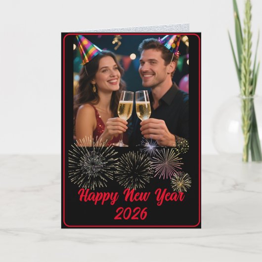 カスタム ミニマル 写真 謹賀新年 花火 カード (正面)