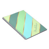 カスタム ミントグリーン ティール ターコイズ ブルー ゴールド ストライプ ノートブック (右側)