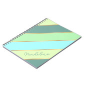 カスタム ミントグリーン ティール ターコイズ ブルー ゴールド ストライプ ノートブック (左側)