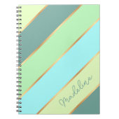 カスタム ミントグリーン ティール ターコイズ ブルー ゴールド ストライプ ノートブック (正面)