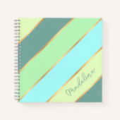 カスタム ミントグリーン ティール ターコイズ ブルー ゴールド ストライプ ノートブック (正面)
