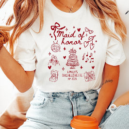 カスタム メイド オブ オナー コケット 赤いリボン ブライズメイドパーティー Tシャツ