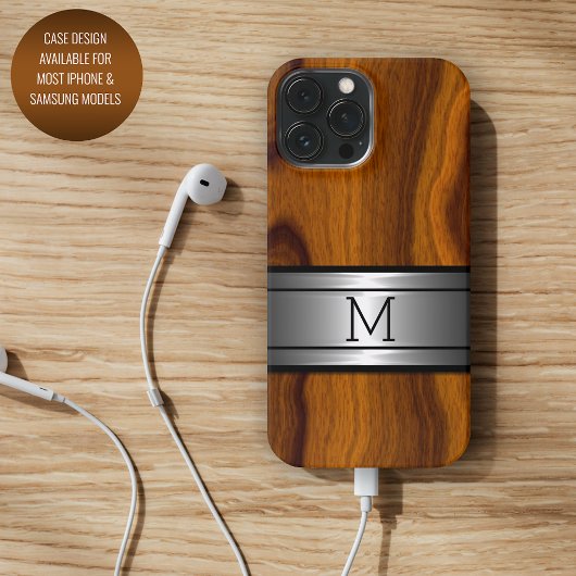 カスタム メタル モダン トレンディー ウッドグレインパターン iPhoneケース