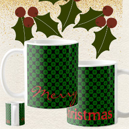 カスタム メリークリスマス ホリデー グリーンタータンチェック コーヒーマグカップ