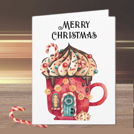 カスタム メリークリスマス マジカル スイーツ ハウス シーズンカード